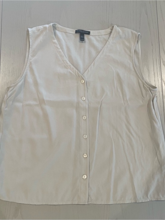 Eileen Fisher Tops - Eileen Fisher Bone Silk Georgette Crepe Shell Sleeveless Blouse - Petite Medium